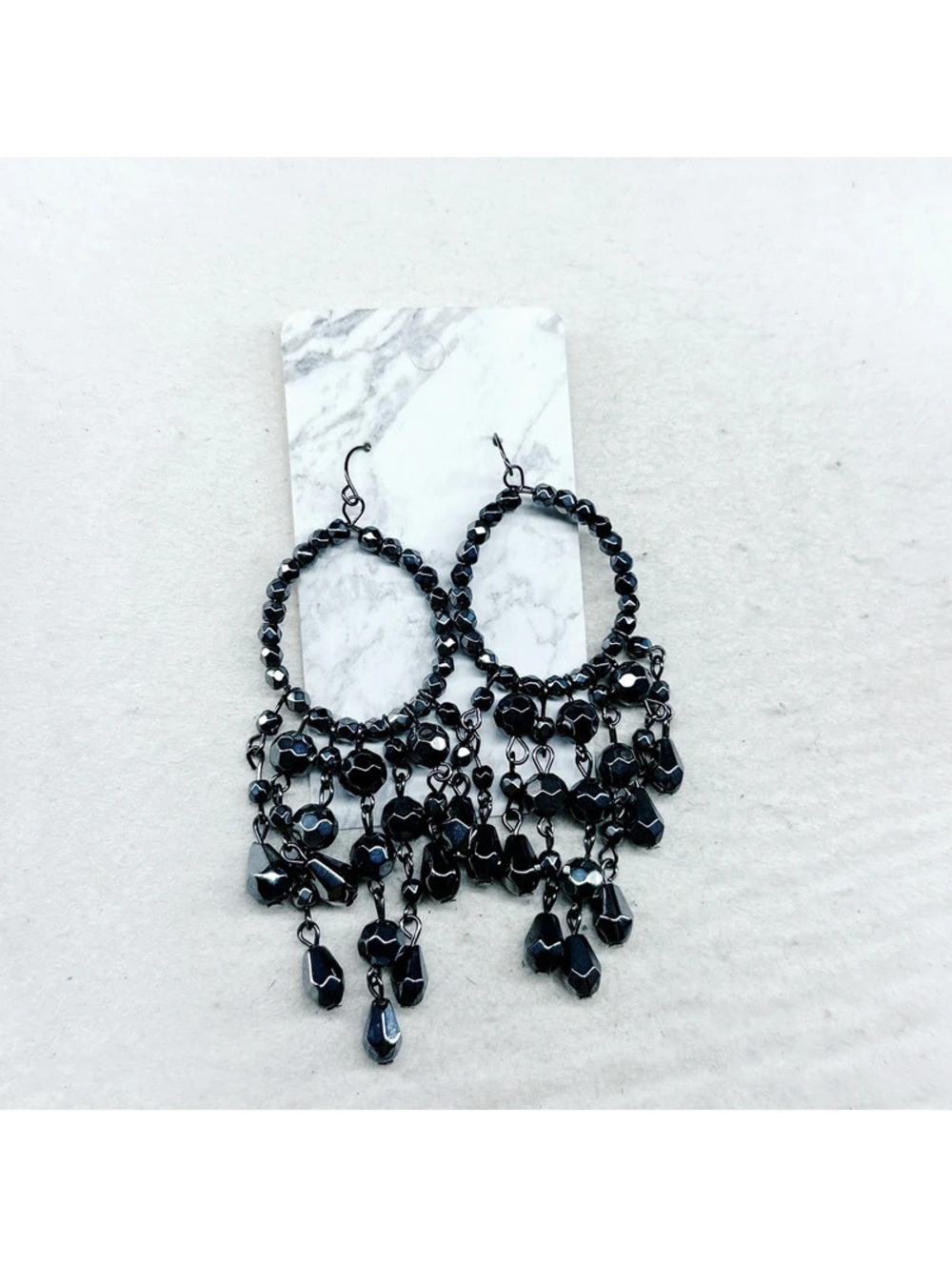 7357gc. Gunmetal Glass Statement Earrings